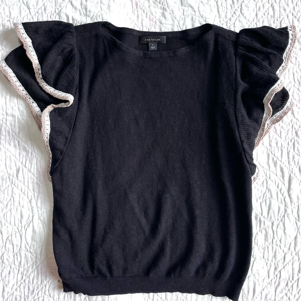 Ann Taylor summer sweater - black with flutter sleeves